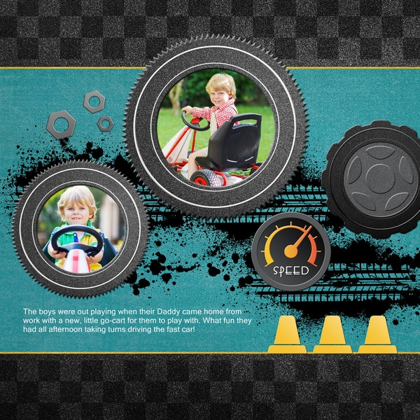 An expansive collection, the At the Speedway Digital Scrapbook Kit by Lucky Girl Creative is a fun and contemporary set of raceway and vehicle themed digital art pieces. With over 300 embellishments and word art pieces between the three coordinating At the Speedway Digital Scrapbook Kits, this collection is sure to have something for everyone! At the Speedway Digital Scrapbook Kit, the main collection, contains all of the motorcycles, automobiles, and helicopters you could ever desire!