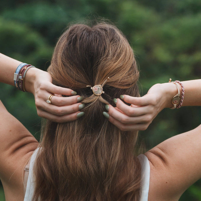 Bloom Maroon & Pink with Pressed Flowers Hair Tie Bracelets