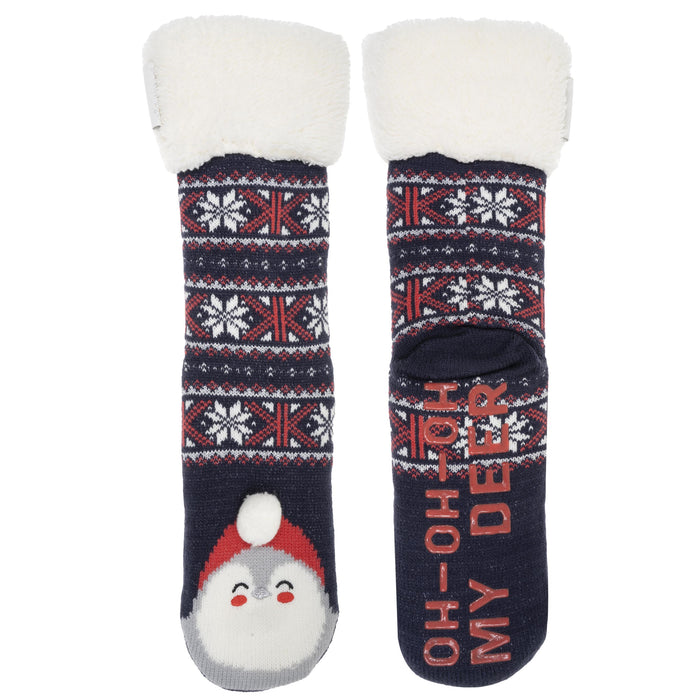 Chaussettes fourrées Femme Noël Pingouin Marine