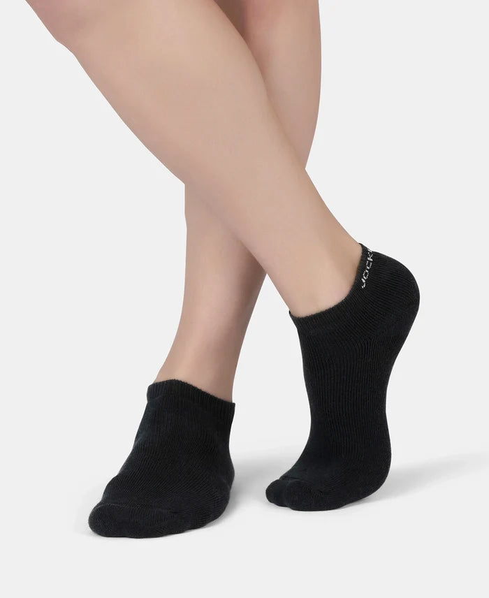 Compact Cotton Terry Low Show Socks with StayFresh Treatment - Black (Pack of 3)