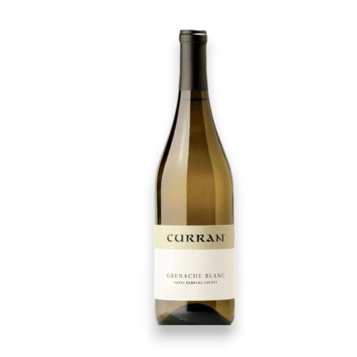 A bottle of CURRAN GRENACHE BLANC 2024 by WINE: ORSINI, a dry white wine from Santa Barbara County with a light beige label, displayed against a plain white background.