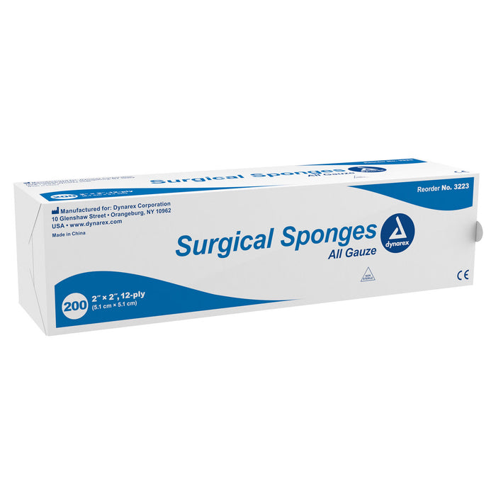 Dynarex Surgical Sponges All Gauze, Non-Sterile, 2" x 2", 12-Ply