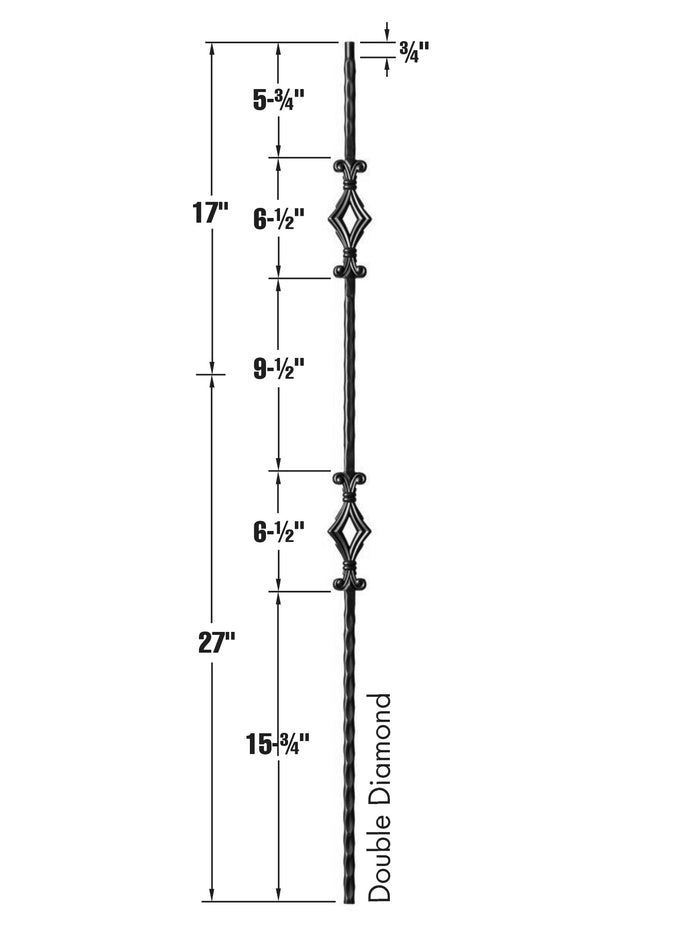 Iron Baluster 9041 - 9/16" Hammered Face - Double Diamond