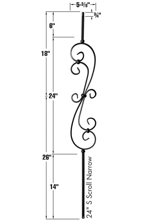 Iron Baluster 9081 - 1/2" Square - S Scroll Narrow