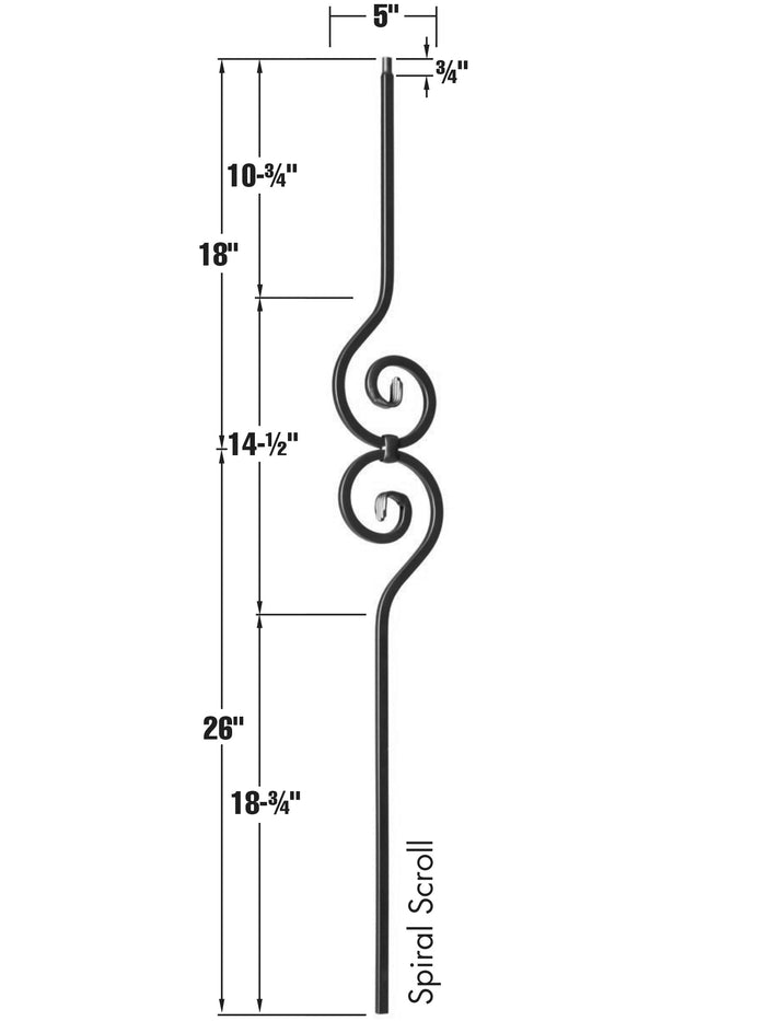 Iron Baluster 9090 - 1/2" Square - Spiral Scroll
