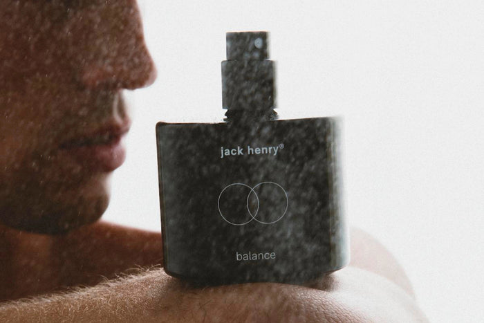 A black 50ml bottle of JACK HENRY - BALANCE EAU DE PARFUM, branded with minimalist white text and two interlocking circles, is shown against a white background with a shadow to the right.