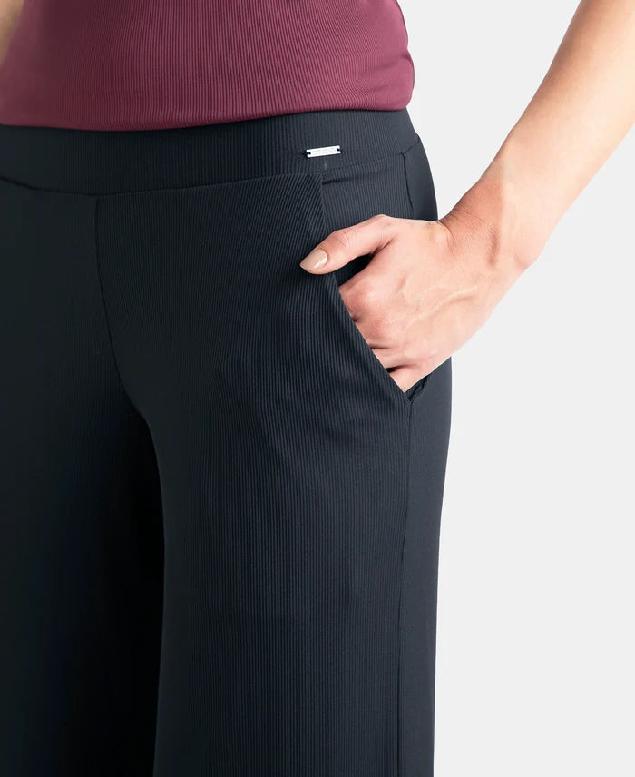 Microfiber Elastane Stretch Regular Fit Wide Leg Pants - Black