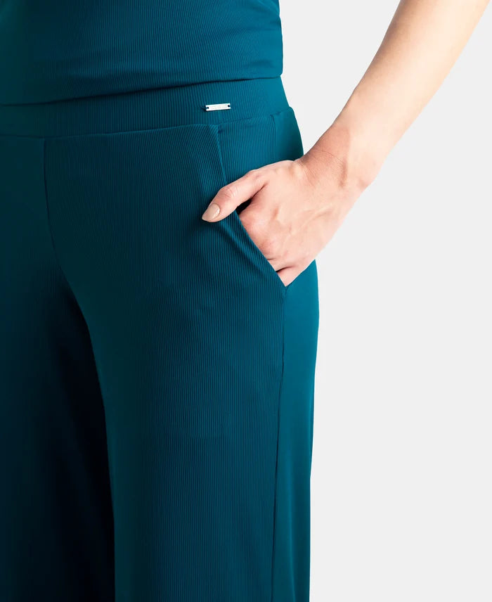 Microfiber Elastane Stretch Regular Fit Wide Leg Pants - Poseidon