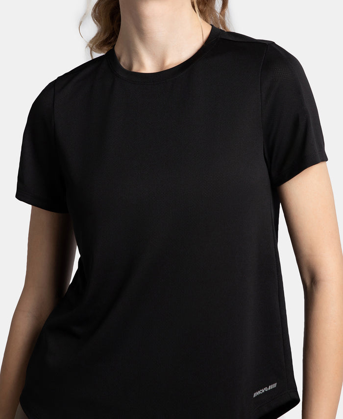 Microfiber Fabric Regular Fit Half Sleeve Breathable Mesh T-Shirt - Black