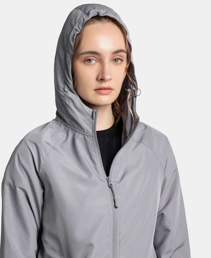 Microfiber Fabric Relaxed Fit Raglan Styled Water Resistant Hoodie Jacket - Grey