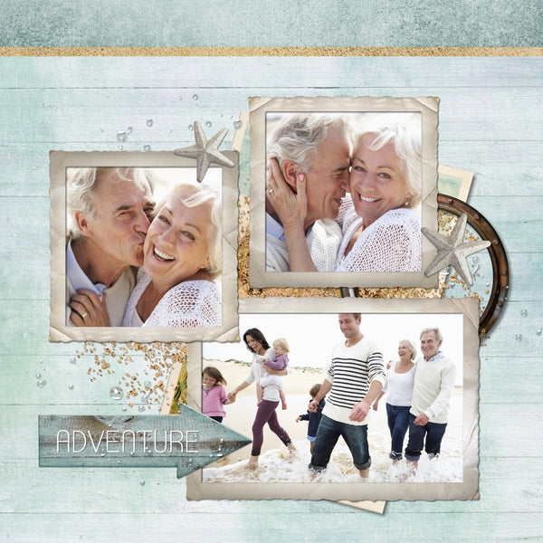 Featuring vintage nautical digital art embellishments, this ocean loving kit, Nostalgic Nautical 2 Digital Scrapbook Kit, will keep you reminiscing about your beach vacation memories! Neutral colors with touches of soft green and blue will make any seaside adventure extra dreamy. Filled with shells, cork floats, buoys, pulleys, antique compass, life preserver, vintage postcards, wood signs and anchor, telescope, propeller, tags, ocean wildlife, sand, a boat and oar, water droplets, and more.
