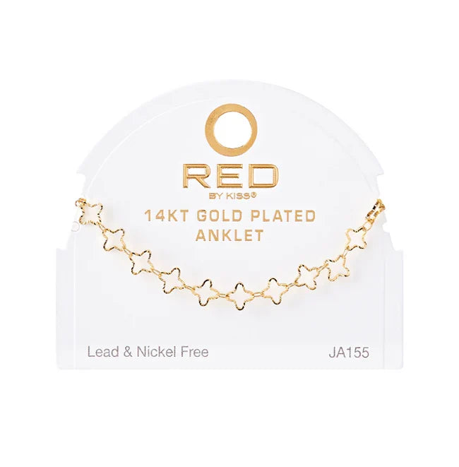 Red by Kiss 14kt Gold Plated Anklet Linked Clover JA155