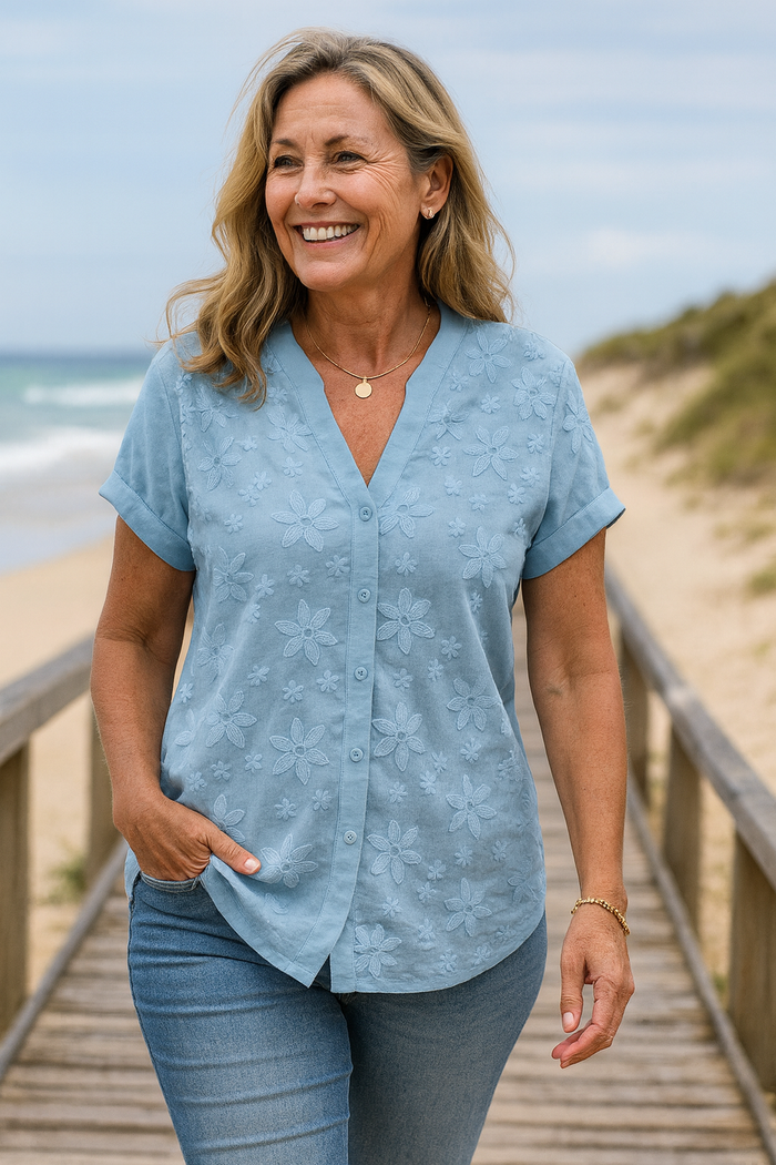 Rena Natural Linen-Look Top