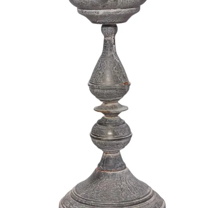 Sm. Galvanized Iron Candlestick Aged Zinc Finish -St