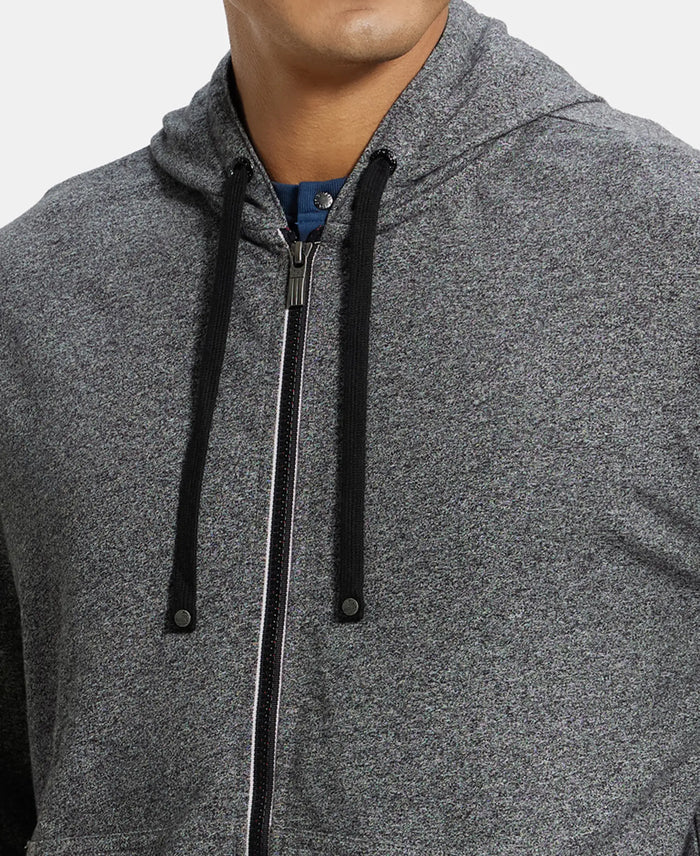 Super Combed Cotton French Terry Hoodie Jacket with Ribbed Cuffs - Black Grindle-7