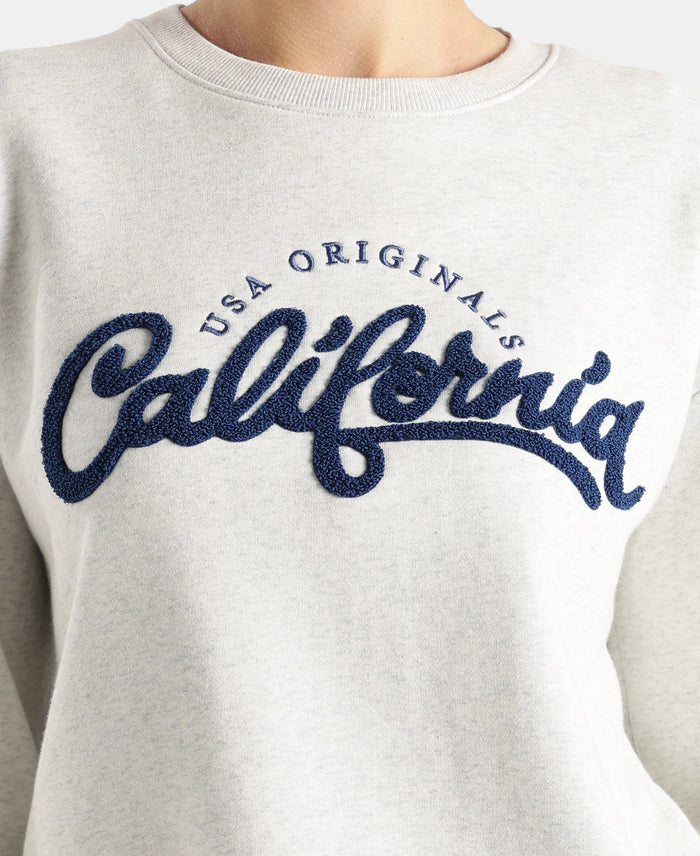 Super Combed Cotton Rich Fleece Fabric Oversized Printed Sweatshirt with StayWarm Tech - Off White Melange