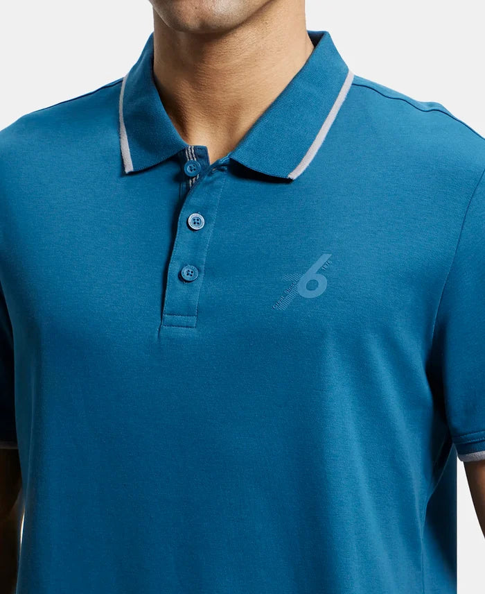 Super Combed Cotton Rich Solid Half Sleeve Polo T-Shirt - Seaport Teal-7