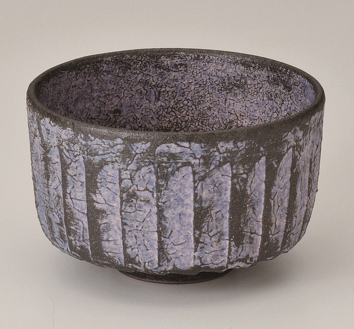 Yamaki Ikai: W208 Kiyomizu-yaki Matcha Tea Bowl 【抹茶碗/清水焼】抹茶盌 紫釉そぎ紋