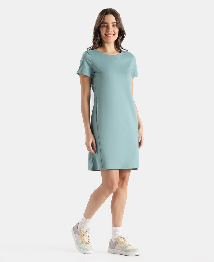 100% Super Combed Cotton Regular Fit Dress with Side Pockets - Mineral Blue