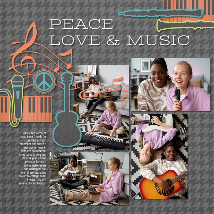 This music and theater-inspired digital art collection, All School Digital Scrapbook Bundle by Lucky Girl Creative, is a collection that you'll use to celebrate each performer in your family. Full of musical instruments, lighting, tickets, movie, theater embellishments and more, this collection is perfect for all school orchestras, bands, music programs, plays, theater performances, and movie nights.