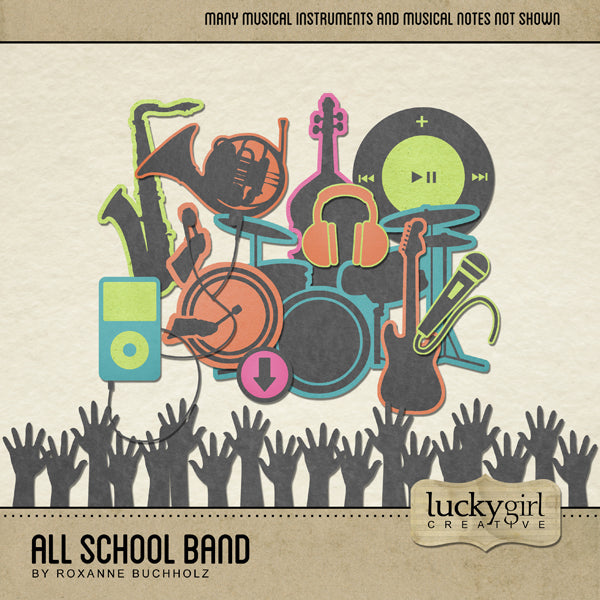 The All School Band Digital Scrapbook Kit is a digital art collection that you’ll turn to again and again to celebrate each musical performer and special event in your family. Full of instruments, lighting and tickets; this 100-plus-item collection is designed in the same style and color palette as the All School Theater Digital Scrapbook Kit and can be used interchangeably.