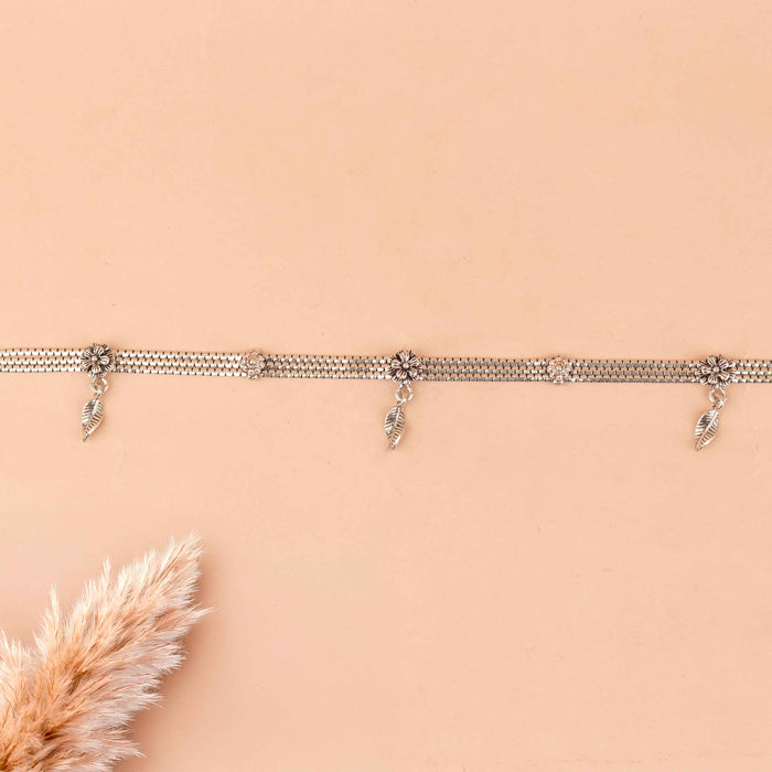 Anvaya Intricate Flower Leaf Drop Stacked Anklet Pair
