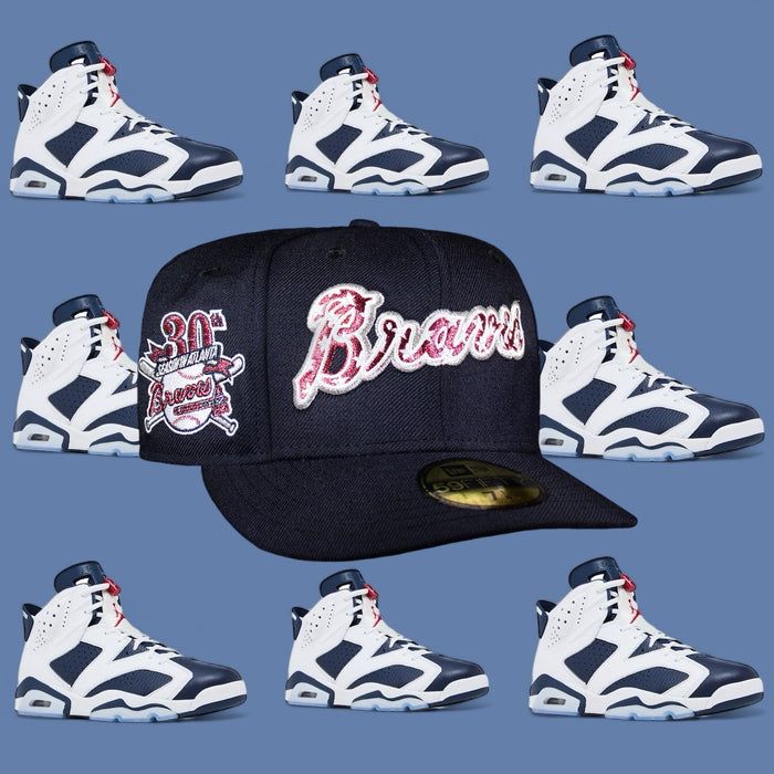 Atlanta Braves All Navy Stars Script Logo Silver outline 30Th