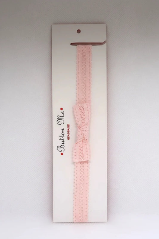 baby band scalloped lace bow - baby pink