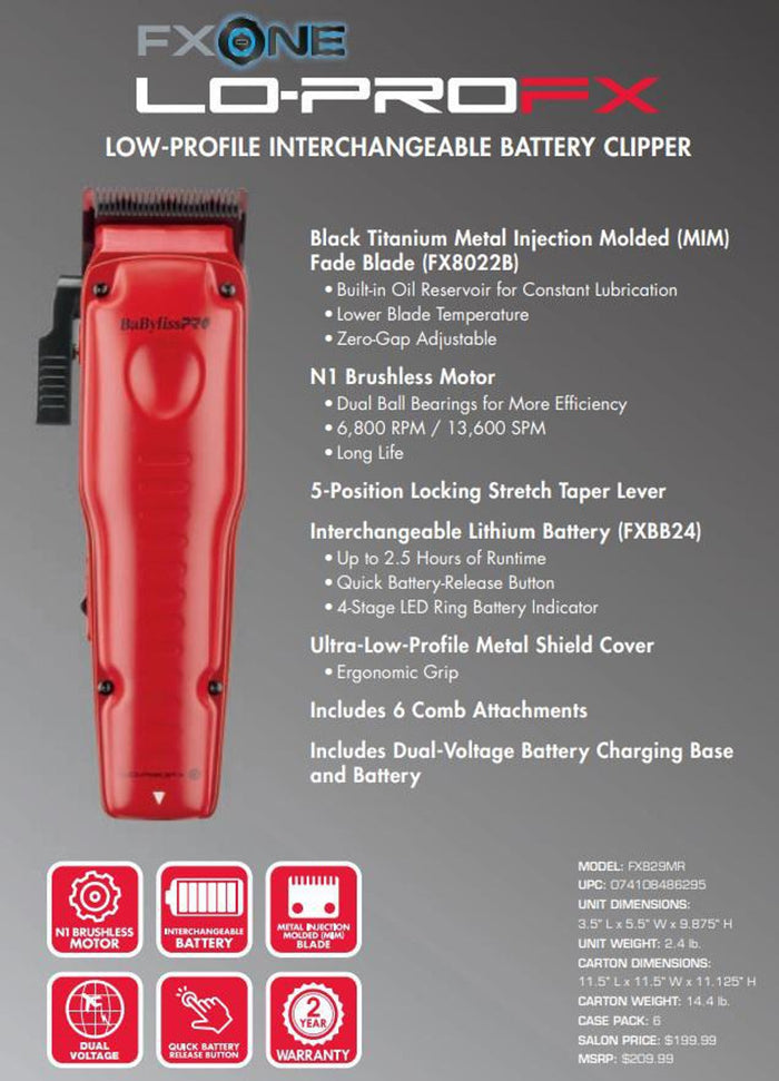 BaBylissPRO® FXONE™ Lo-ProFX Limited Edition Matte Red Clipper