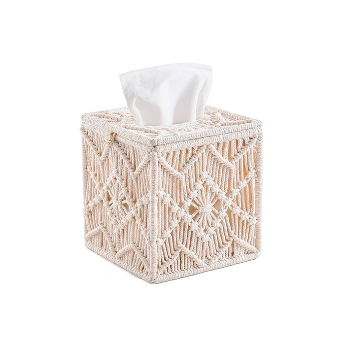 Beige Crochet Square Tissue Box Holder