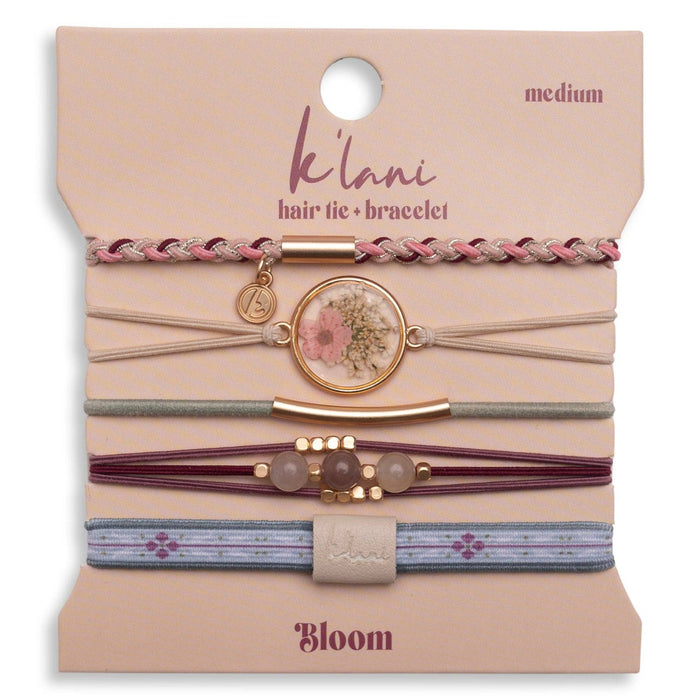 Bloom Maroon & Pink with Pressed Flowers Hair Tie Bracelets