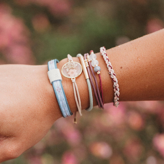 Bloom Maroon & Pink with Pressed Flowers Hair Tie Bracelets