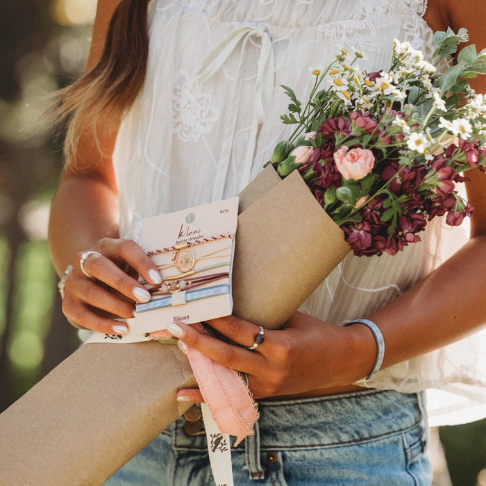 Bloom Maroon & Pink with Pressed Flowers Hair Tie Bracelets
