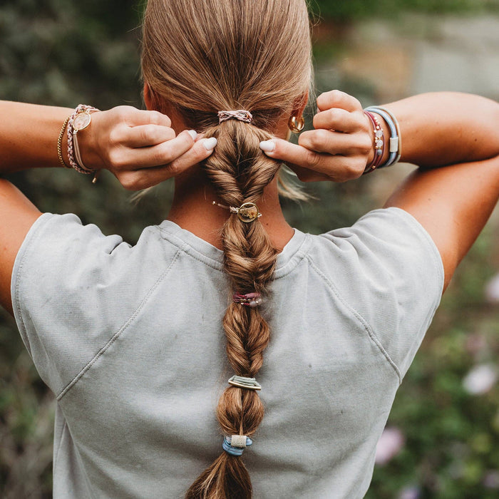 Bloom Maroon & Pink with Pressed Flowers Hair Tie Bracelets