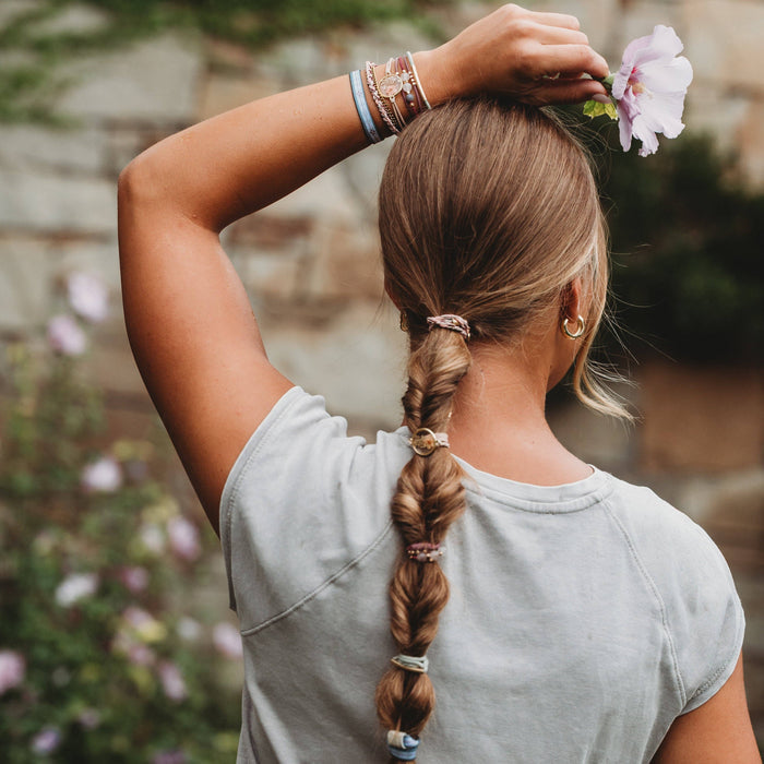 Bloom Maroon & Pink with Pressed Flowers Hair Tie Bracelets