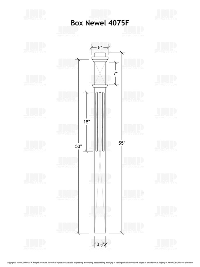 Box Newel 4075F - Fluted (3-1/2")