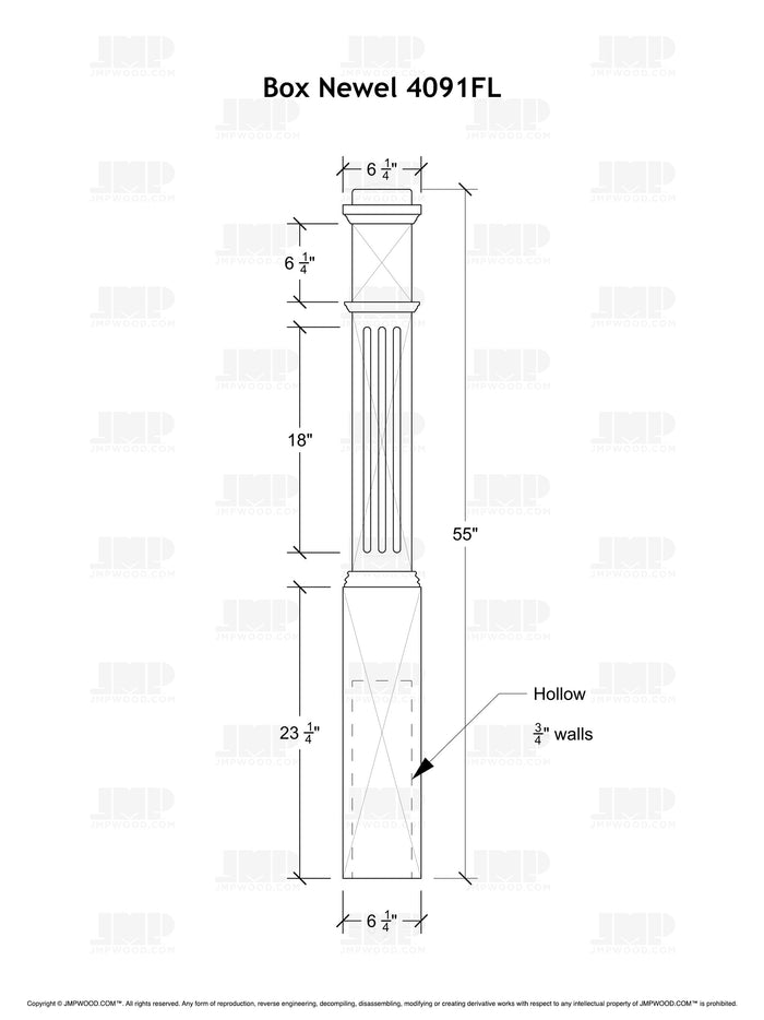Box Newel 4091FL - Fluted (6-1/4")