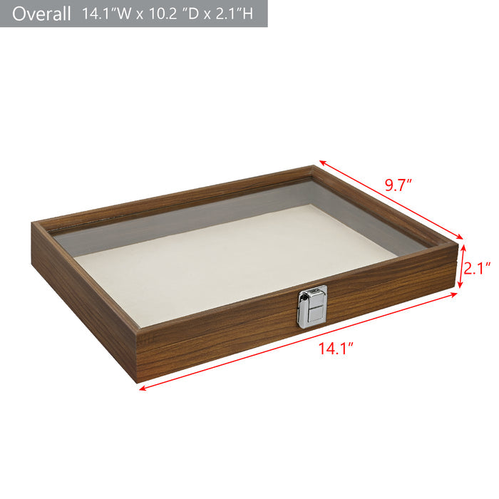 #BW83-1C Jewelry Display Box with beige velvet pad Tempered Glass Hinge Lid
