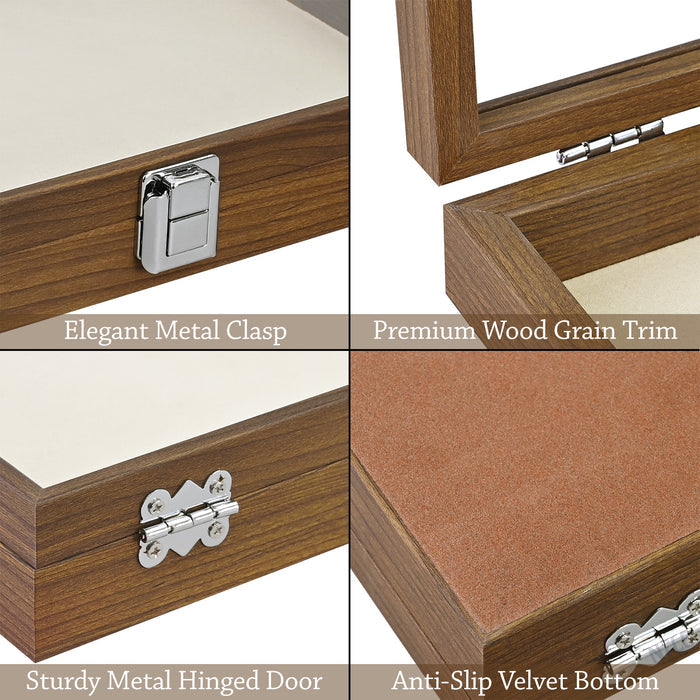 #BW83-1C Jewelry Display Box with beige velvet pad Tempered Glass Hinge Lid