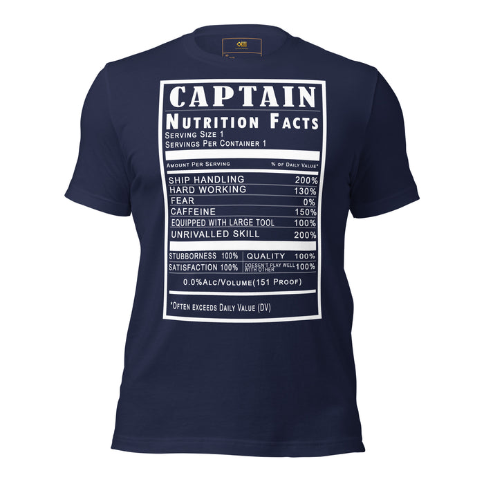 Captain Nutrition Facts graphic printed on unisex t-shirt