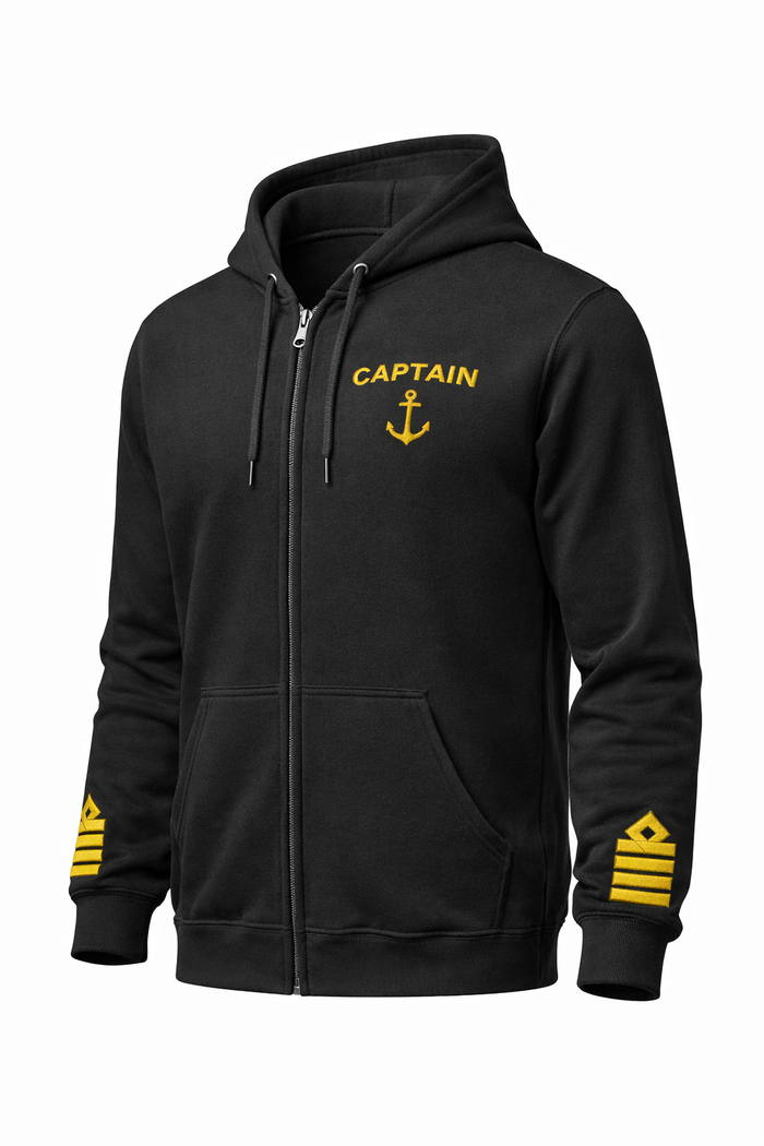 Captain Uniform Zip Hoodie with Rank Embroidery & Epaulettes