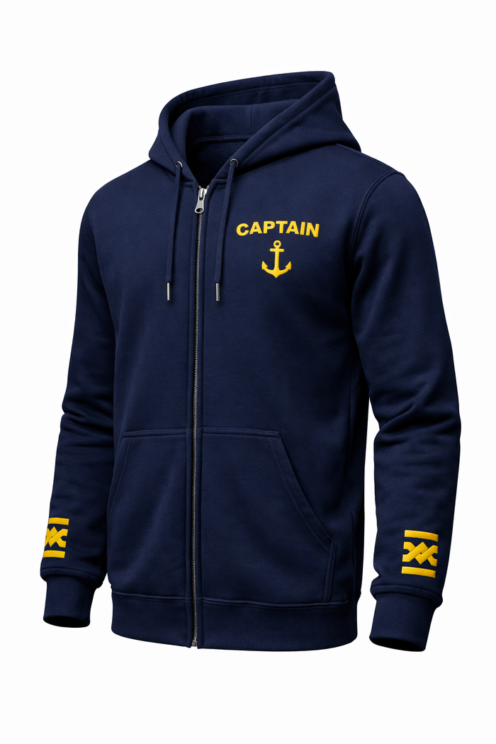 Captain Uniform Zip Hoodie with Rank Embroidery & Epaulettes