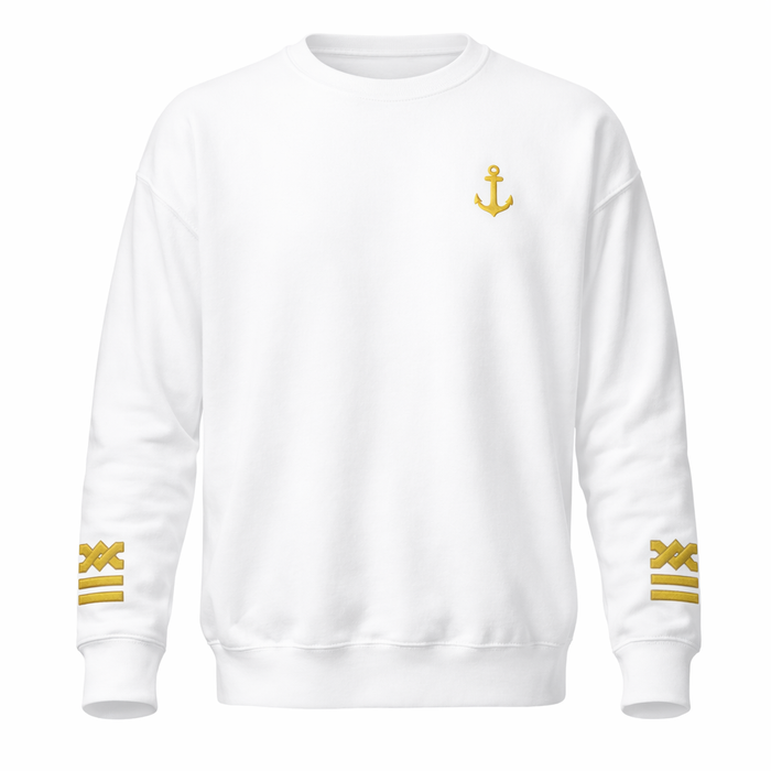 White / S / Navy