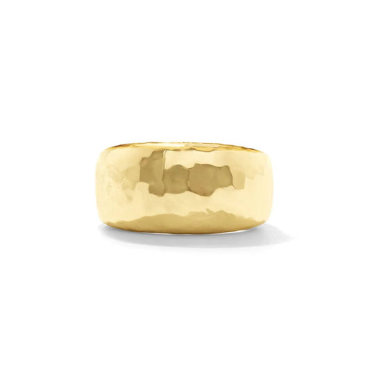 The CAPUCINE DE WULF - CLEOPATRA RING BAND features a shiny, opulent gold design with a smooth, polished finish. This handcrafted piece by CAPUCINE DE WULF is presented on a plain white background, highlighting its subtle, reflective surface and smooth texture.
