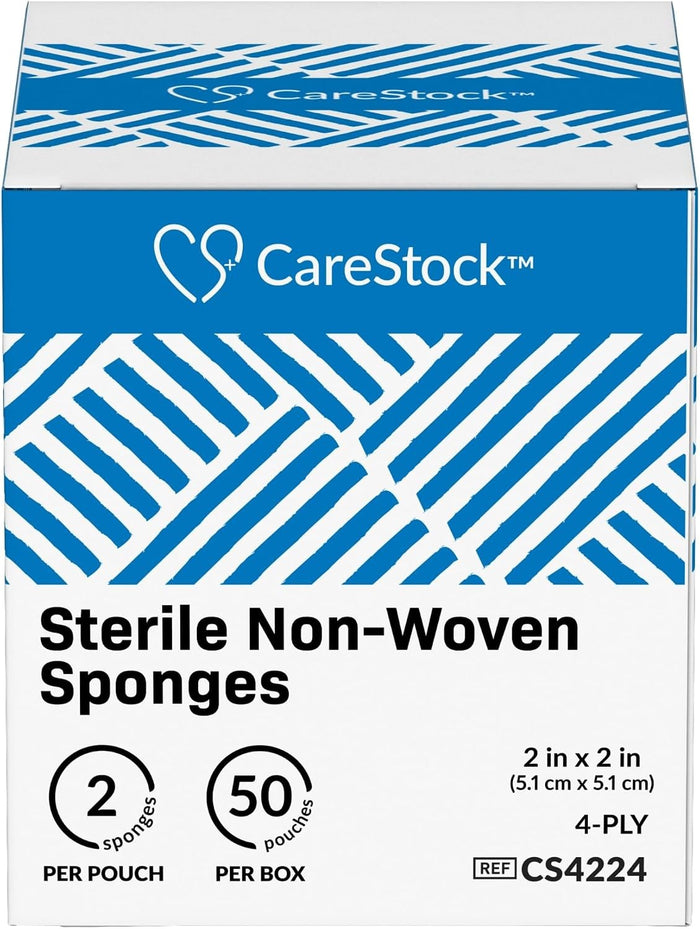 CareStock Sterile Nonwoven Sponge, 2 x 2 Inch, 4-Ply
