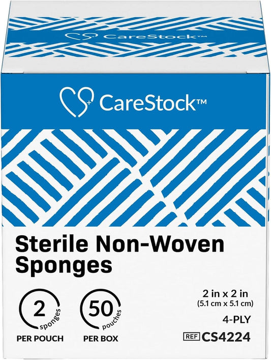 CareStock Sterile Nonwoven Sponge, 2 x 2 Inch, 4-Ply