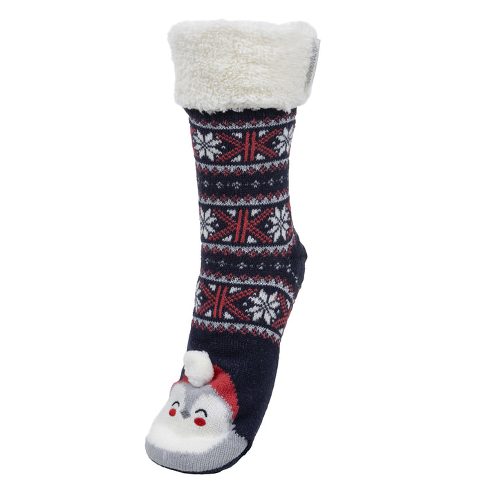 Chaussettes fourrées Femme Noël Pingouin Marine