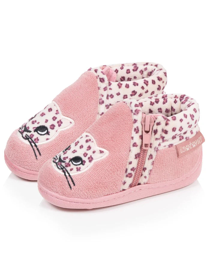 Chaussons Bottillons zip Bébé Rose Léopard