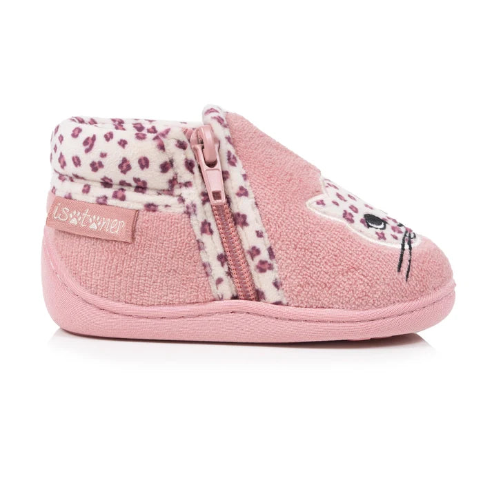 Chaussons Bottillons zip Bébé Rose Léopard