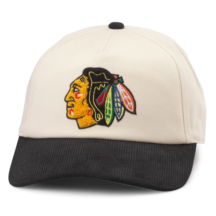 Chicago Blackhawks Creme and Black Corduroy Snap Backs
